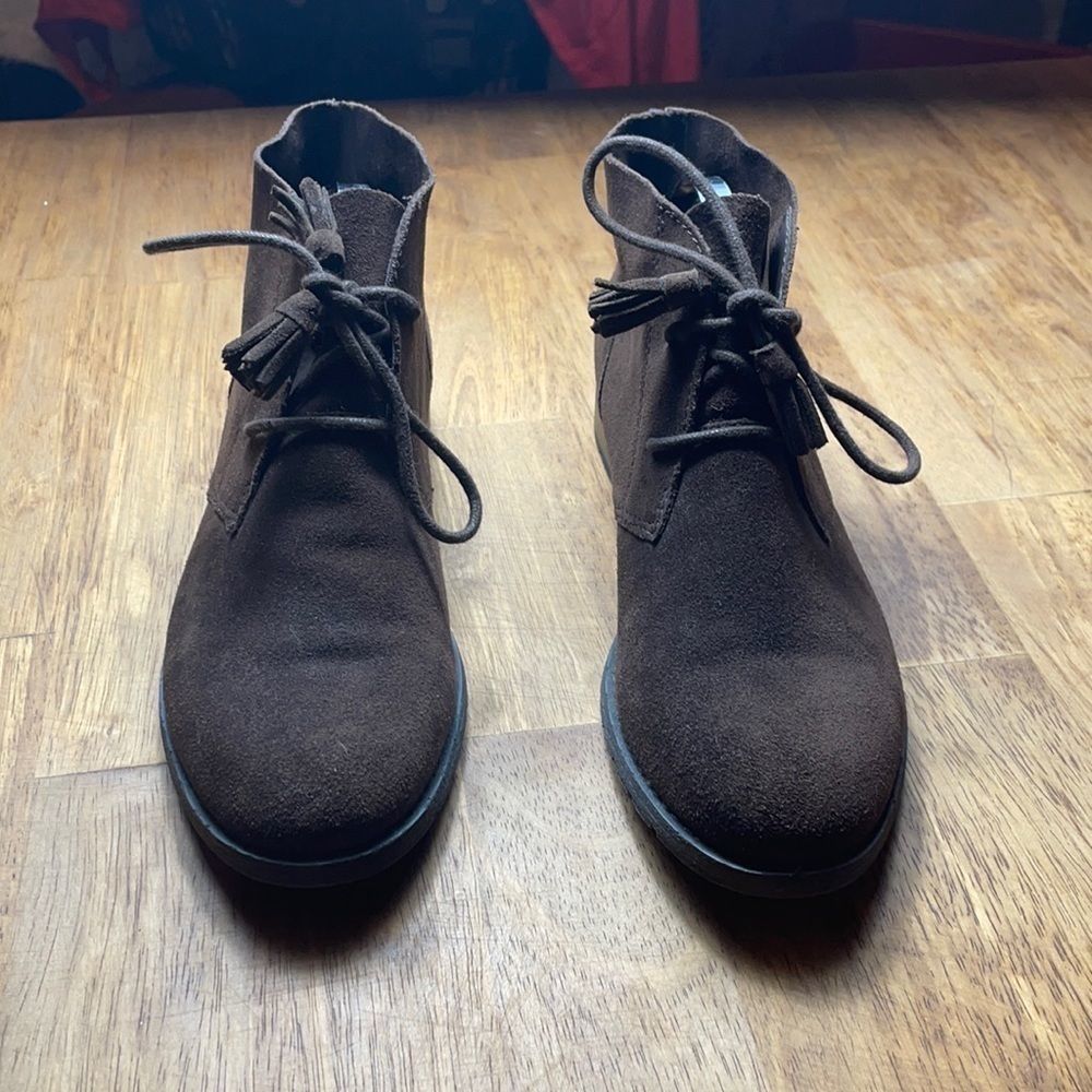 BJORNDAL DARK CHESTNUT BROWN ANKLE SUEDE BOOTIES - Picture 2 of 7